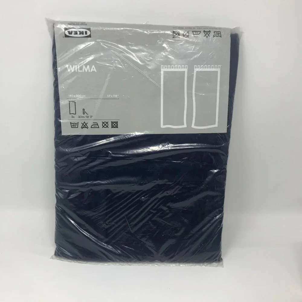 Pair of 2 IKEA Wilma Navy Blue Tab Curtain Panels 145 x 100 cm (57 x 118 inches)